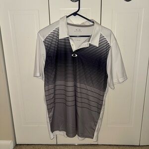 Oakley Men's Black and Gray and White Striped Polo Shirt